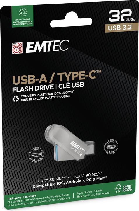 Image du produit Emtec USB3.2 Type-C Dual D280 32GB (32 Go, USB 3.2)
