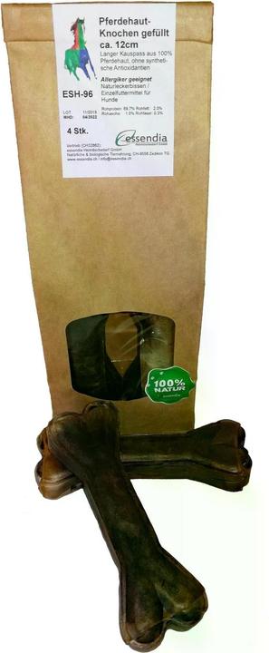 Essendia Osso di pelle di cavallo masticabile ripieno, 12 cm, 4 pezzi (Adulto, 1 pz., 300 g)