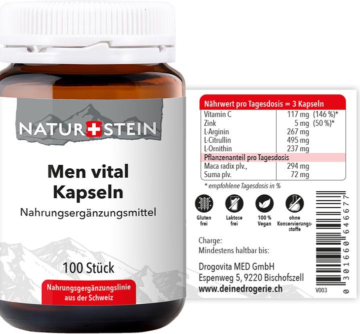 Nährwerte und Zutaten Naturstein Men Vital (100 Stück, Kapseln, 163 g)