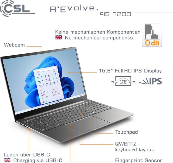 Actual product image CSL Notebook R'Evolve C15 v3 16GB 500GB Windows 11 Home (15.60", 16 GB, 500 GB, DE)
