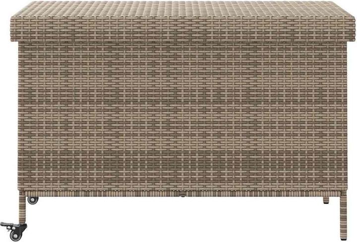 Produktbild VidaXL Gartentruhe mit Rollen Grau 110x55x73 cm Poly Rattan Garten Auflagenbox