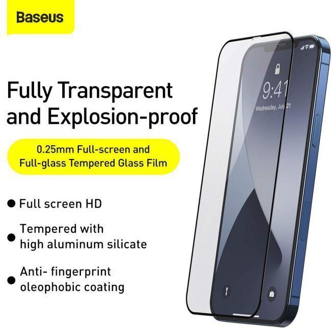 Actual product image Baseus 0.25mm Full-screen and Full-glass Tempered Glass Film For iP 5.4inch 2020(2pcs/pack) Black (2 Piece, Apple iPhone 12 mini)