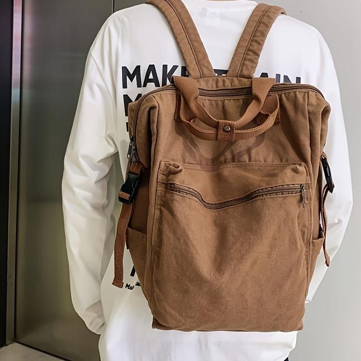 Produktbild Only-Bags.Store Grosse lässige Leinwand Rucksack, solide Farbe Rahmen Tasche mit mehreren Fächern, perfekt für