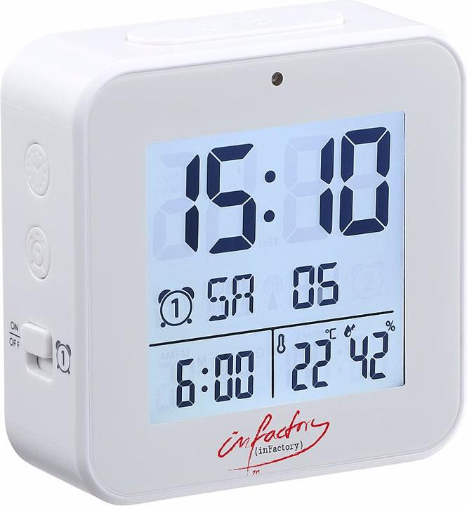 Produktbild Infactory 2-mal: Funk-Wecker mit 2 Weckzeiten & Thermo-Hygrometer