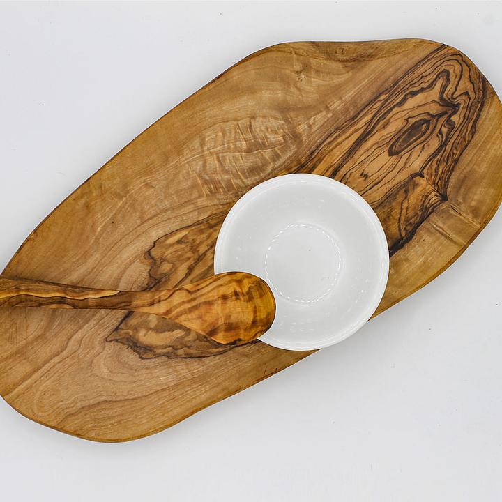 Actual product image Natura Punto Olive snack set, board with natural edge, 22 cm, ceramic bowl, spoon
