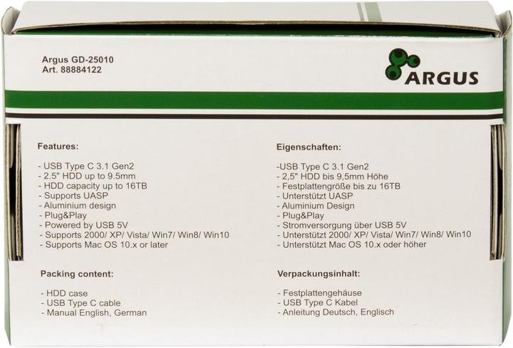 Produktbild Intertech Inter-Tech HDD Gehäuse 2,5" Argus GD-25010 mit USB 3.1 Gen2 retail (2.5")