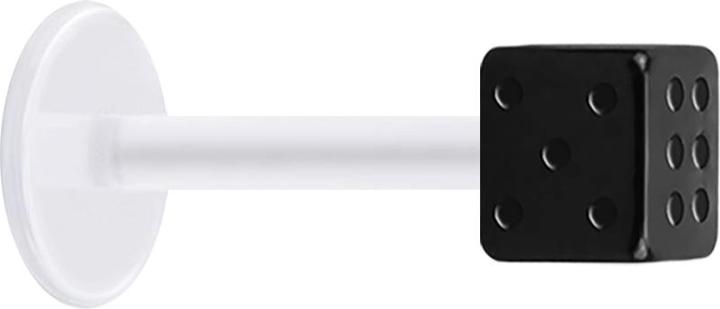 Produktbild Star Piercing Micro Labret transparent mit Würfel schwarz (ohne Messing, Chirurgenstahl 316L, Bioflex)