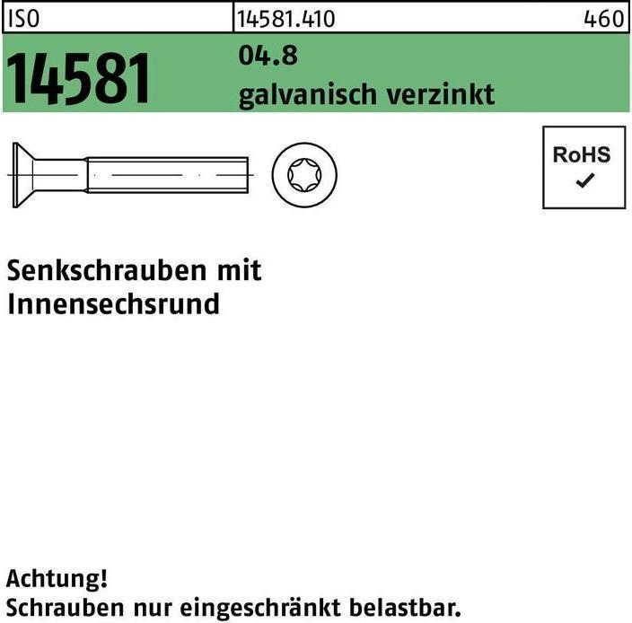 Productafbeelding Verzonken schroef ISO 14581 met binnenzeskant M 3 x 6 T10 04.8 gegalvaniseerd (2000 Schroeven per stuk)