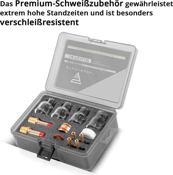 Produktbild Stahlwerk Glas Gaslinsen Set 14tlg WIG Schweisszubehör für WP SR 17 18 26
