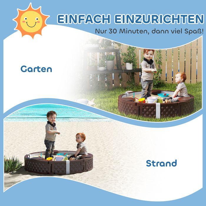 Produktbild Swisshandel24 Sandkasten, Runde Sandkiste für bis zu 3 Kinder, mit 3 Sitzen, Dunkelblau