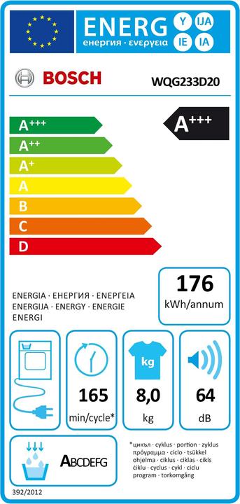 Energy Label Bosch Hausgeräte WQG233D20 (8 kg, Right)