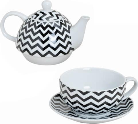 Actual product image G. Wurm Teapot Retro, with cup and saucer, made of porcelain, 3 pieces, pattern semicircular (0.40 l)