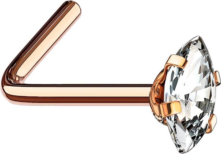 Image du produit Star Piercing Nasenstecker gewinkelt rosegold Oval Kristall silber gefasst (sans laiton, Acier chirurgical 316L)