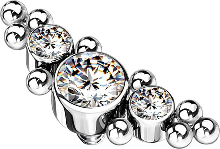 Immagine prodotto Star Piercing Ancora dermica d'argento centrata con perline e tre cristalli d'argento (senza ottone, Titanio G23)