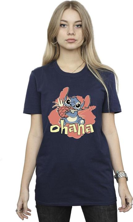 Actual product image Disney Womens/Ladies Lilo And Stitch Ohana Pineapple Cotton Boyfriend T-Shirt (L)