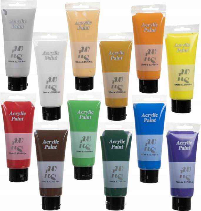 Produktbild PRO-mounts Acrylfarben 12 Stk. 100 ml Maaleo 20424 (Weiss, Orange, Gelb, Lila, Ocker, Dunkelrot, Dunkelgrün, Blau, Fleischiges Grau, Hellgrün, Braun, 100 ml)
