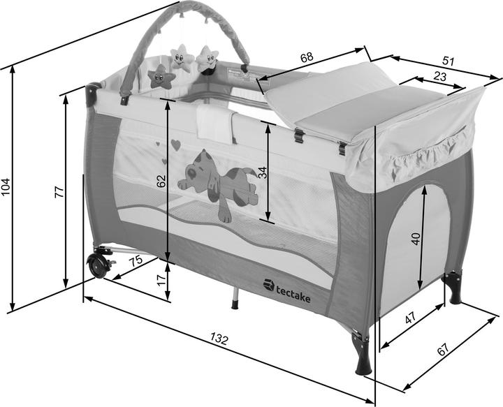 Actual product image tectake Travel cot dog with changing mat and carrying bag