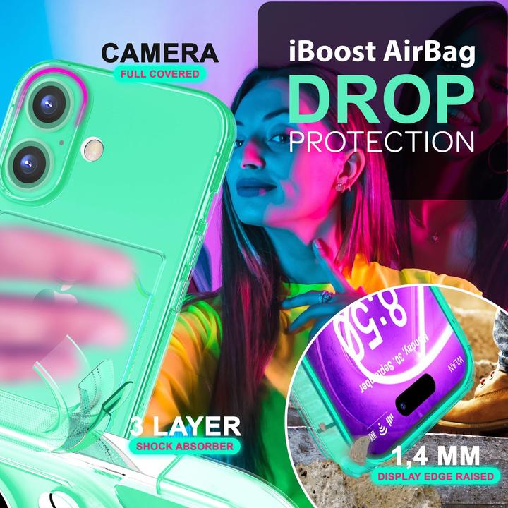 Immagine prodotto Nalia Portacarte trasparente in silicone trasparente al neon (Apple iPhone 16 Plus)