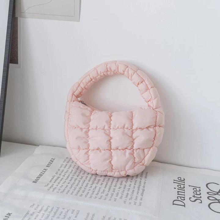 Only-Bags.Store Mini-Tasche Gesteppter Kreis Telefon Purpur Elegant Lila Weiches Nylon Gepolstertes