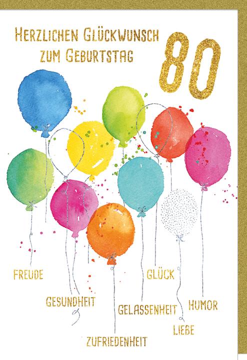 Produktbild Braun + Company Geburtstagskarte Zahl 80 Luftballons