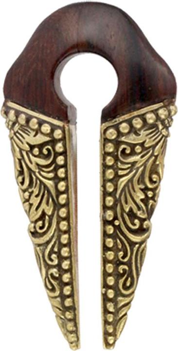 Actual product image Star Piercing Ohrgewicht Schlüsselloch vergoldet zwei Spitzen mit Arang Holz (Brass, Organic)