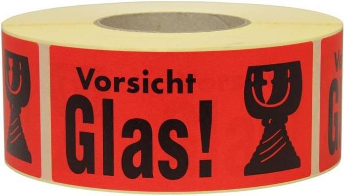 Produktbild Transpak Hinweisetikett Masse 145x70mm Papier rot Vorsicht Glas!