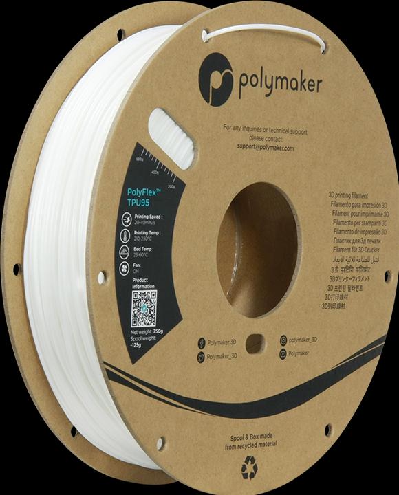 Image du produit Polymaker PolyFlex TPU95 V2 - Blanc - 1.75mm (TPU, 1.75 mm, 750 g, Blanc)