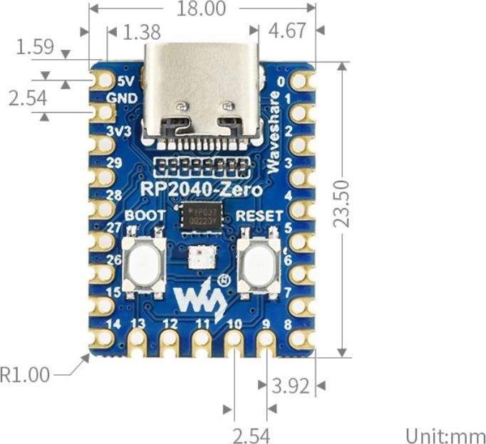 Produktbild WaveShare RP2040-Zero Raspberry Pi Pico basierter MCU