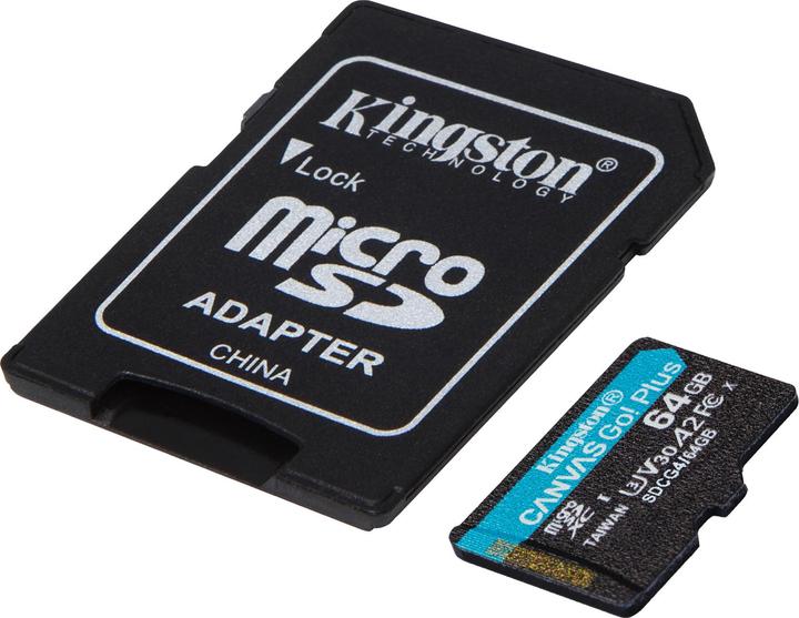 Produktbild Kingston Card Canvas Go Plus MicroSD +ADP 64GB (64 GB, microSDXC, U3, UHS-I)