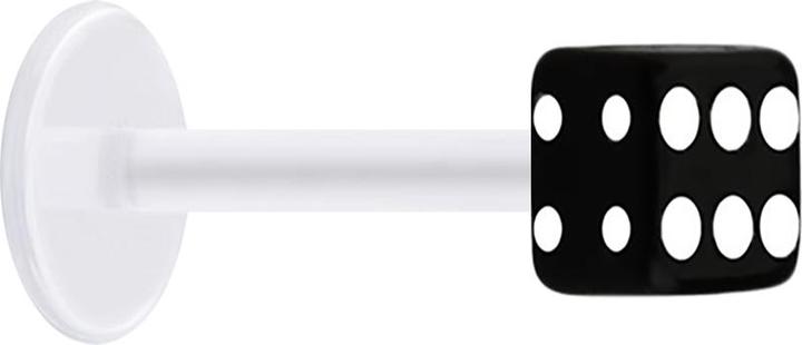 Star Piercing Micro Labret transparent mit Würfel schwarz (ohne Messing, Acryl, Bioflex)