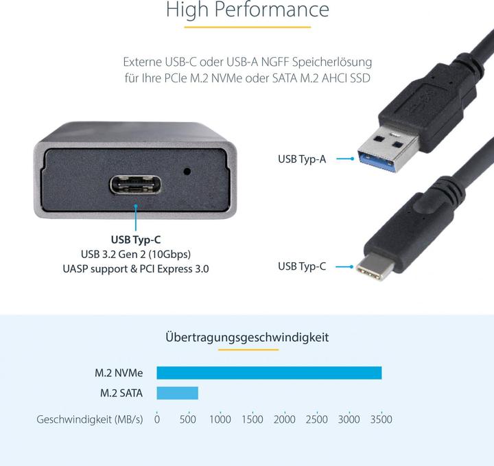 Image du produit StarTech com USB-C 10Gbps to M.2 NVMe or M.2 SATA SSD Enclosure - Tool-free External M.2 PCIe/SATA N (M.2)
