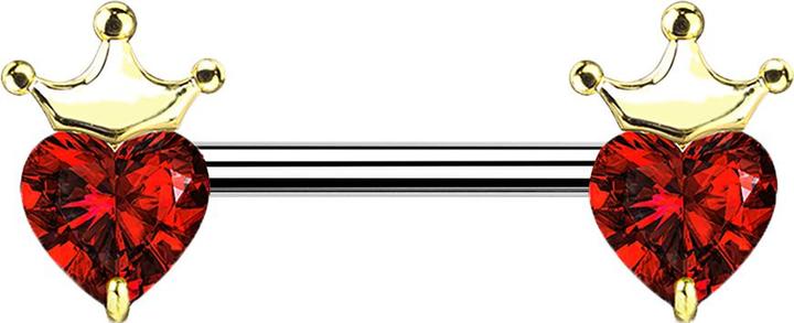 Produktbild Star Piercing Barbell 14k vergoldet Kristallherz rot mit Krone (Chirurgenstahl 316L, Messing)