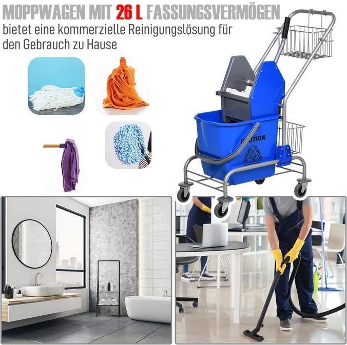 Produktbild Swisshandel24 Putzwagen Reinigungswagen 26 Liter Wischwagen mit Wringer Rollen Blau (1 Stk.)
