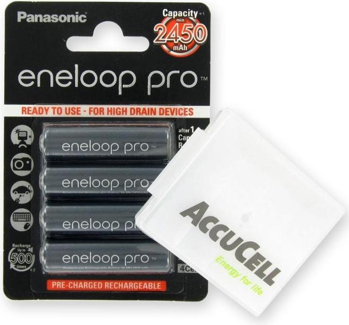 Actual product image Panasonic Battery Pro BK-3HCCE/4BE AA NiMH battery and ACBOXAA (4 pcs., AA, 2450 mAh)