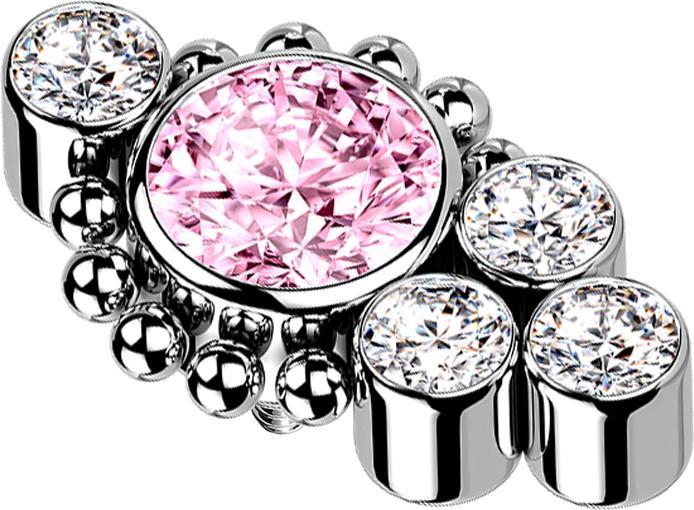 Image du produit Star Piercing Dermal Anchor argent billes quatre cristaux argent cristal rose (sans laiton, Titane G23)