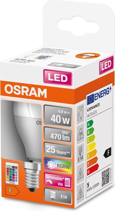 Immagine prodotto Osram Lampade a led retrofit Rgbw con telecomando (E14, 40 W, 470 lm, 1 x, F)