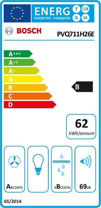 Label énergétique Bosch Hausgeräte Série 6, Table de cuisson avec hotte aspirante (induction), 70 cm, Pose libre, PVQ711H26E