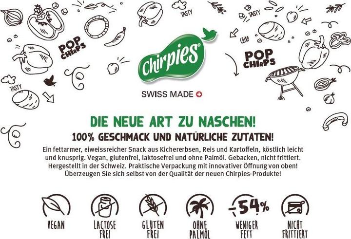 Valori nutrizionali e ingredienti Chirpies Pop Chirps PAPRIKA Scatola di snack ai ceci (85 g)
