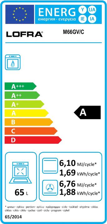Label énergétique Lofra Cuisinière M66GV/C Gaz Acier inoxydable A
