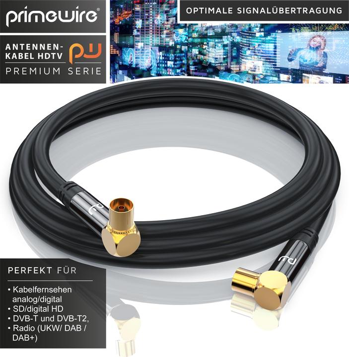 Immagine prodotto Primewire Cavo antenna 90° angolato | Cavo coassiale HDTV Premium 135dB / 75 Ohm | FullHD / 4k Ultra HD (85 dB, Cavi antenna)