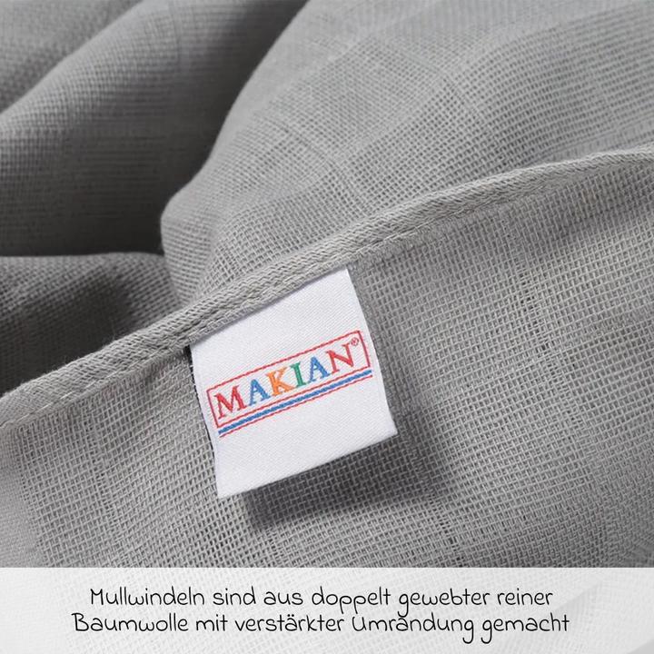 Produktbild Makian Mullwindeln & Mulltücher Mullwindel / Mulltuch 10er Pack 80 x 80 cm - Grau (80 cm, 80 cm)