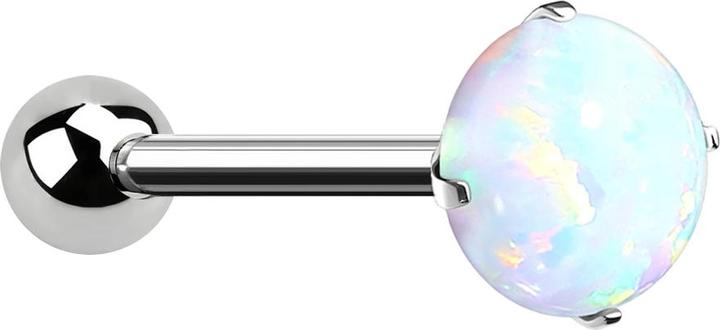 Star Piercing Micro Threadless Barbell silber mit Kugel und Opal weiss gefasst (ohne Messing, Titan G23)