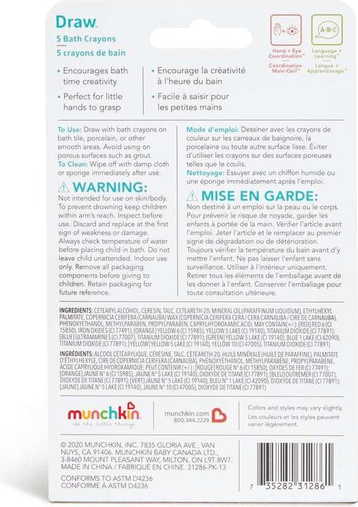 Nutritional values and ingredients Munchkin 011690 Wax crayon (e)
