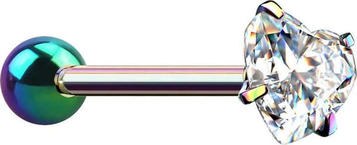 Produktbild Star Piercing Barbell farbig mit Kugel und Kristallherz silber gefasst (Chirurgenstahl 316L, ohne Messing)