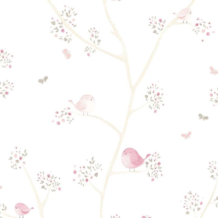 Produktbild Casadeco My Little World Stoff Vögelchen rosa grau
