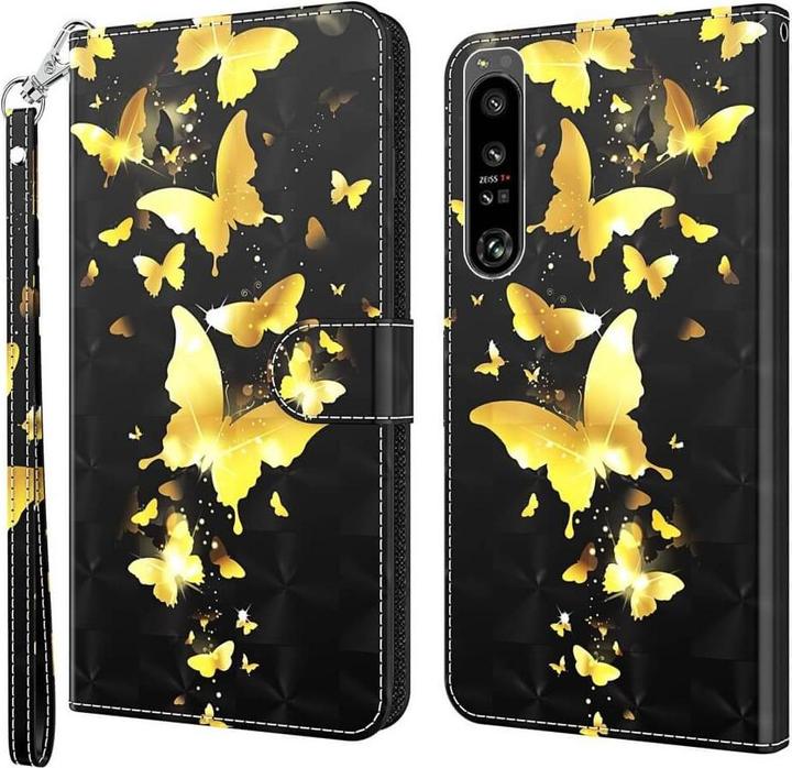 Actual product image Cover-Discount Sony Xperia 1 IV - Leather Case Butterflies gold (Sony Xperia 1 IV)