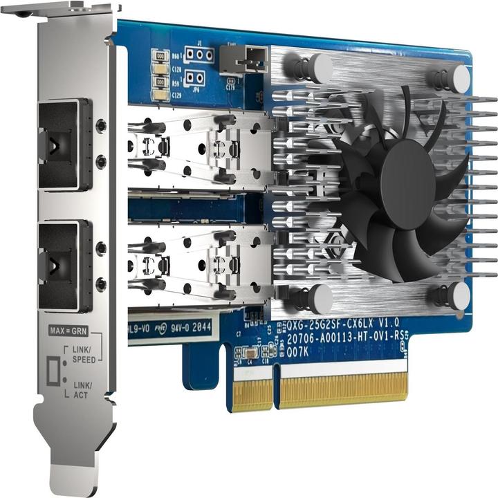 Actual product image QNAP Dual-port SFP28, 25GbE, network expansion card, low-profile form factor, PCIe Gen4 x8