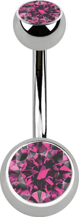 Actual product image Star Piercing Banane silber Innengewinde mit zwei Kugeln silber mit Kristall pink (Titanium G23, without brass)