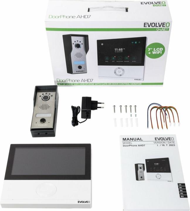 Produktbild Evolveo DoorPhone AHD7, Sada domácího WiFi videotelefonu s ovládáním brány nebo dveří bílý monitor (WLAN)