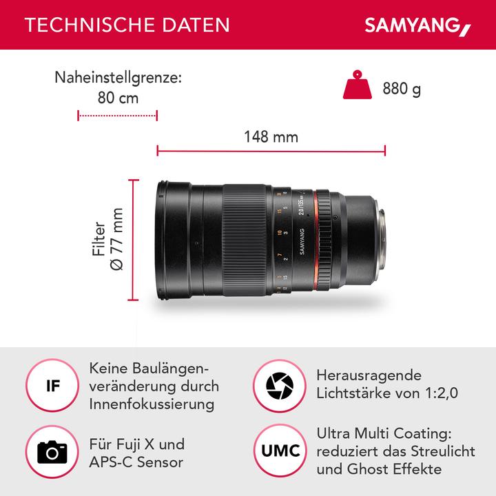 Immagine prodotto Samyang 135mm f/2-22 ED UMC, Fujifilm XF (Fujifilm Fujinon XF, Full-frame)